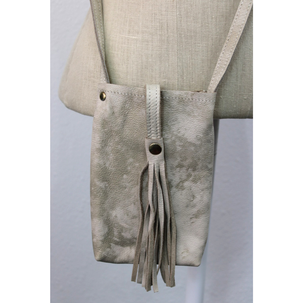 Beaudin Leather Crossbody Purse Tan & Gold w/ Tassel Small
